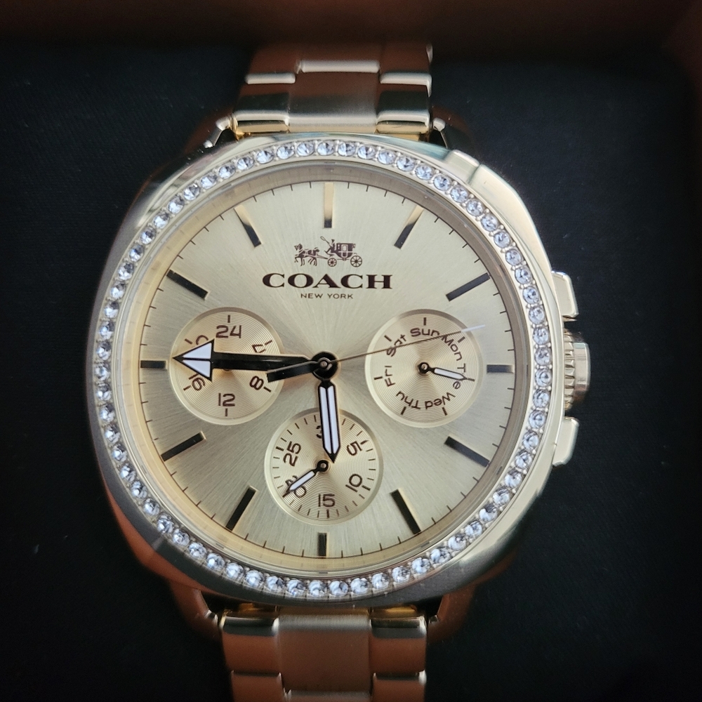 NWT Authentic COACH Gold Women's Boyfriend Watch with Crystal Dial